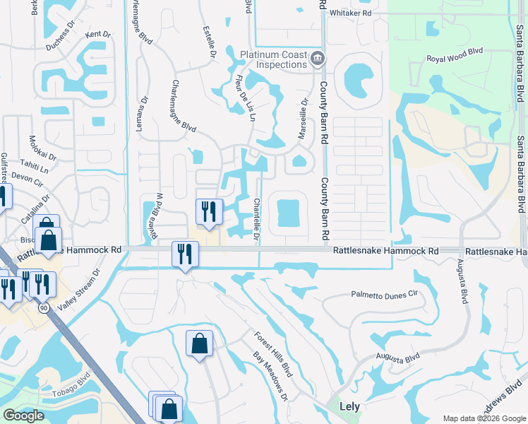 map of restaurants, bars, coffee shops, grocery stores, and more near 5604 Greenwood Circle in Naples