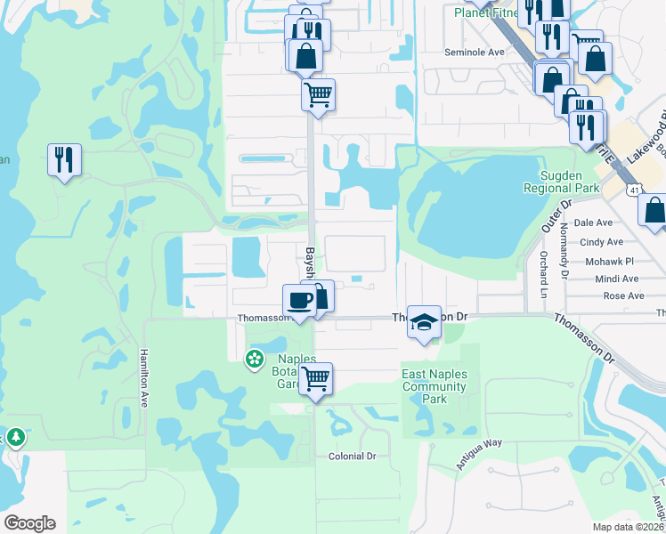 map of restaurants, bars, coffee shops, grocery stores, and more near 4420 Botanical Place Circle in Naples
