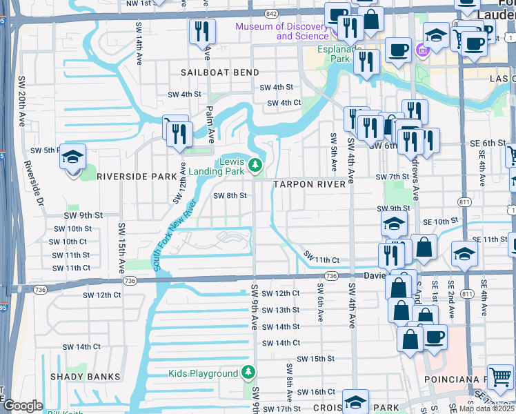 map of restaurants, bars, coffee shops, grocery stores, and more near 800 Southwest 8th Terrace in Fort Lauderdale