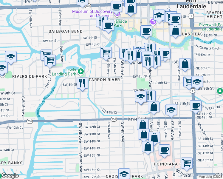 map of restaurants, bars, coffee shops, grocery stores, and more near in Fort Lauderdale