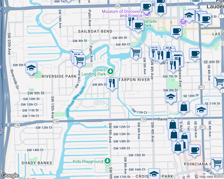 map of restaurants, bars, coffee shops, grocery stores, and more near 800 Southwest 8th Terrace in Fort Lauderdale