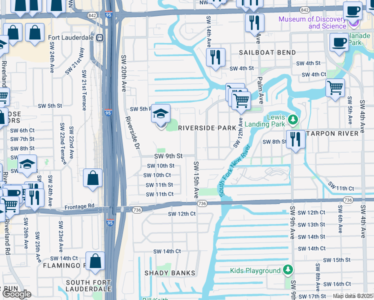 map of restaurants, bars, coffee shops, grocery stores, and more near 720 Southwest 16th Avenue in Fort Lauderdale