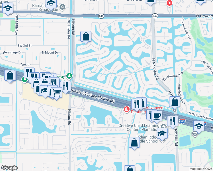 map of restaurants, bars, coffee shops, grocery stores, and more near 707 Coconut Palm Terrace in Plantation