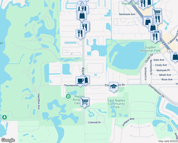 map of restaurants, bars, coffee shops, grocery stores, and more near 4420 Botanical Place Circle in Naples