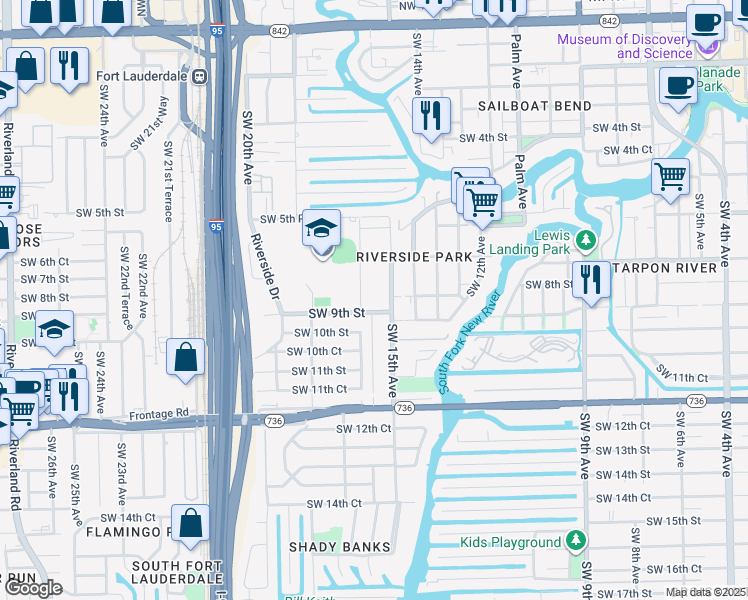 map of restaurants, bars, coffee shops, grocery stores, and more near 720 Southwest 16th Avenue in Fort Lauderdale