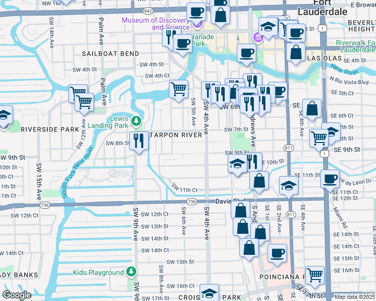 map of restaurants, bars, coffee shops, grocery stores, and more near in Fort Lauderdale