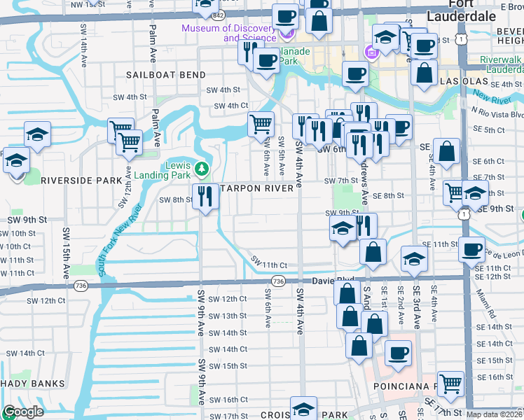 map of restaurants, bars, coffee shops, grocery stores, and more near in Fort Lauderdale