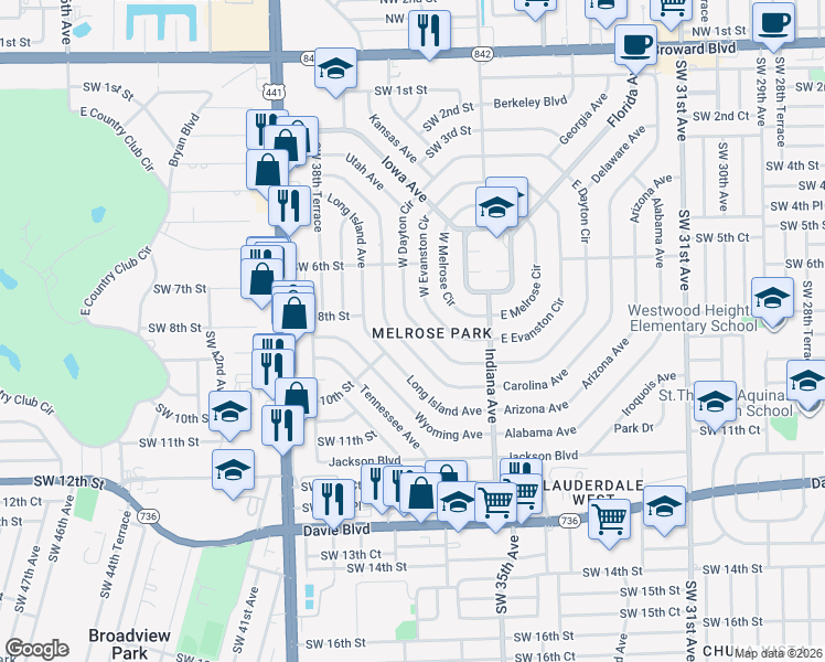 map of restaurants, bars, coffee shops, grocery stores, and more near in Fort Lauderdale