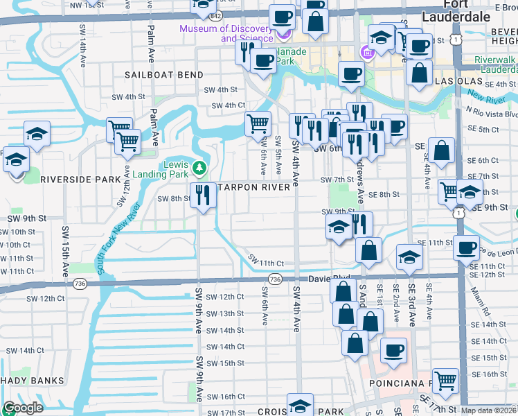 map of restaurants, bars, coffee shops, grocery stores, and more near in Fort Lauderdale
