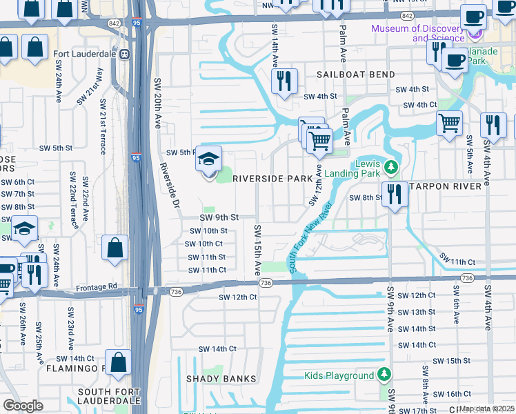 map of restaurants, bars, coffee shops, grocery stores, and more near 720 Southwest 15th Avenue in Fort Lauderdale