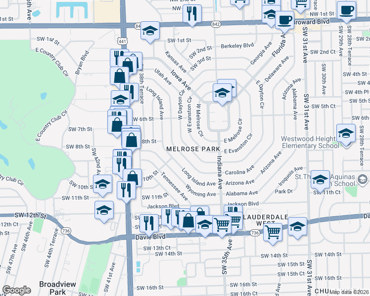 map of restaurants, bars, coffee shops, grocery stores, and more near in Fort Lauderdale