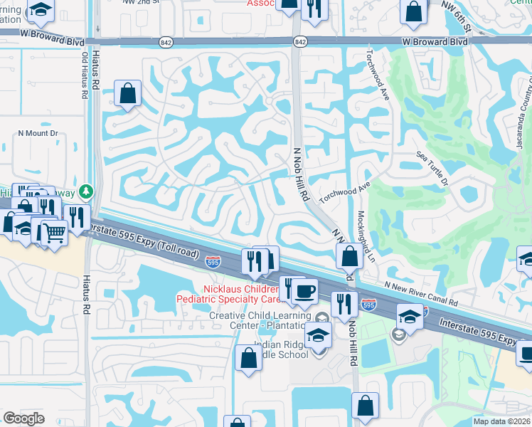 map of restaurants, bars, coffee shops, grocery stores, and more near 631 Sweet Bay Avenue in Plantation