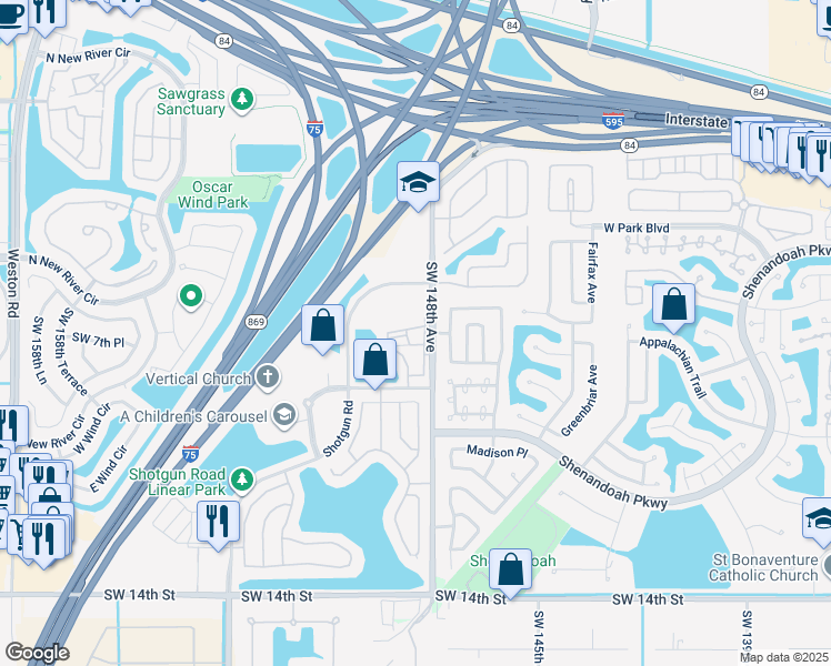 map of restaurants, bars, coffee shops, grocery stores, and more near 716 Michigan Ave in Davie