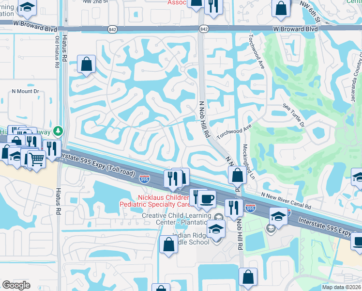 map of restaurants, bars, coffee shops, grocery stores, and more near 631 Sweet Bay Avenue in Plantation
