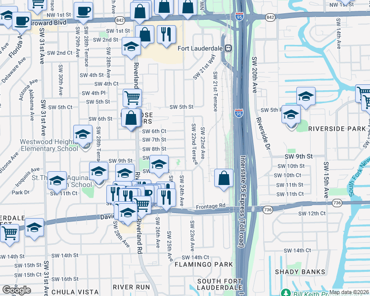 map of restaurants, bars, coffee shops, grocery stores, and more near 1811 Southwest 8th Street in Fort Lauderdale