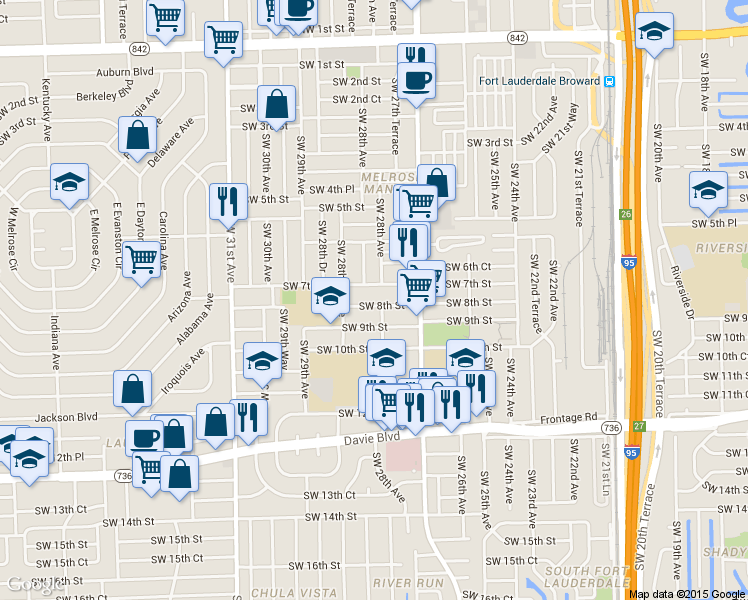 map of restaurants, bars, coffee shops, grocery stores, and more near 2764 Southwest 7th Street in Fort Lauderdale