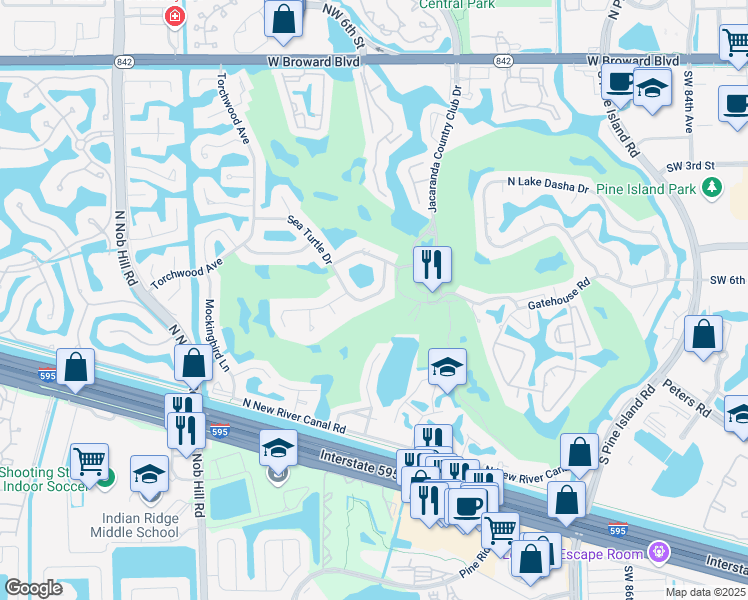 map of restaurants, bars, coffee shops, grocery stores, and more near 630 Sea Turtle Way in Plantation