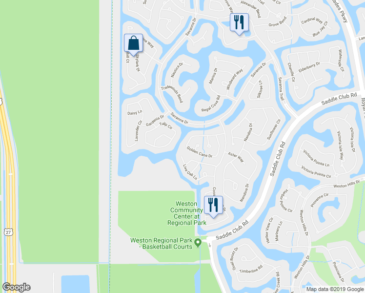 map of restaurants, bars, coffee shops, grocery stores, and more near 968 Golden Cane Drive in Weston