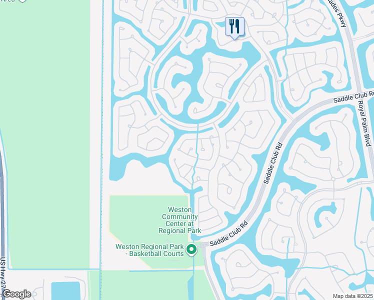 map of restaurants, bars, coffee shops, grocery stores, and more near 1031 Bamboo Lane in Weston