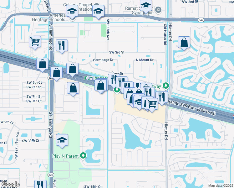 map of restaurants, bars, coffee shops, grocery stores, and more near 11690 West State Road 84 in Davie