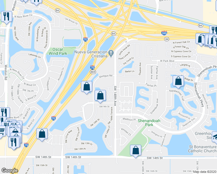 map of restaurants, bars, coffee shops, grocery stores, and more near 716 Michigan Ave in Davie