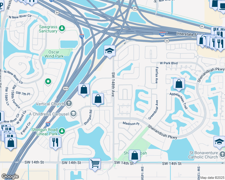 map of restaurants, bars, coffee shops, grocery stores, and more near 661 Thornridge Avenue in Davie