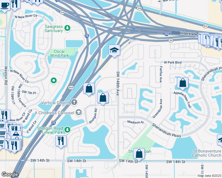 map of restaurants, bars, coffee shops, grocery stores, and more near 716 Michigan Ave in Davie