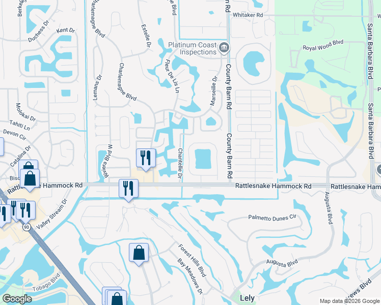 map of restaurants, bars, coffee shops, grocery stores, and more near 5668 Greenwood Circle in Naples
