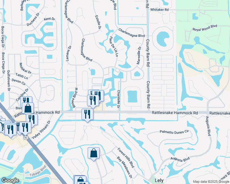 map of restaurants, bars, coffee shops, grocery stores, and more near 4490 Chantelle Drive in Naples