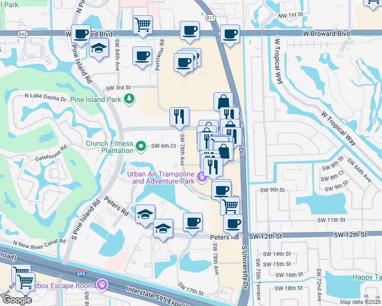 map of restaurants, bars, coffee shops, grocery stores, and more near 700 Southwest 78th Avenue in Plantation