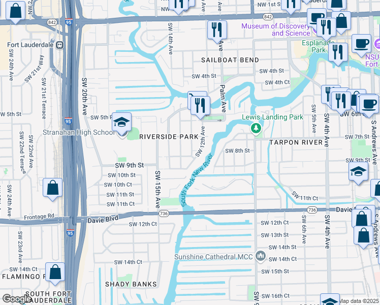 map of restaurants, bars, coffee shops, grocery stores, and more near 726 Southwest 13th Avenue in Fort Lauderdale