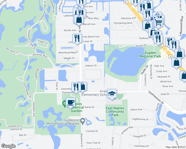 map of restaurants, bars, coffee shops, grocery stores, and more near in Naples