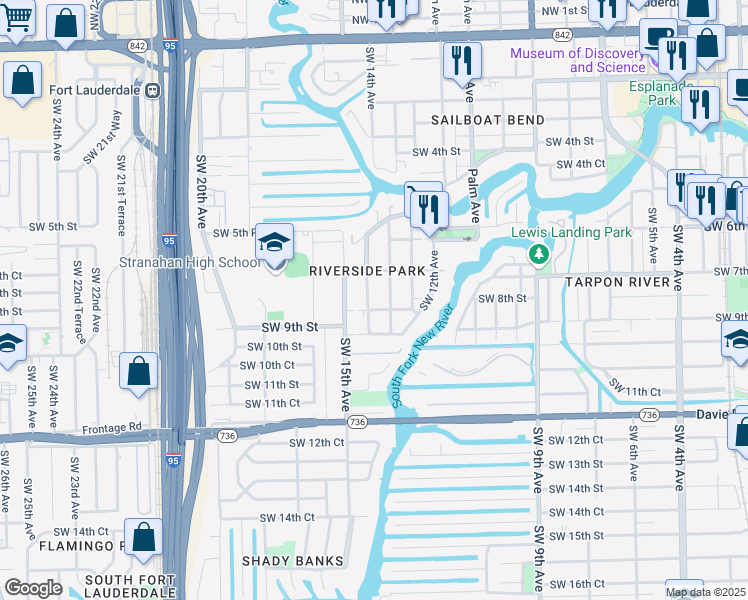 map of restaurants, bars, coffee shops, grocery stores, and more near 728 Southwest 14th Terrace in Fort Lauderdale
