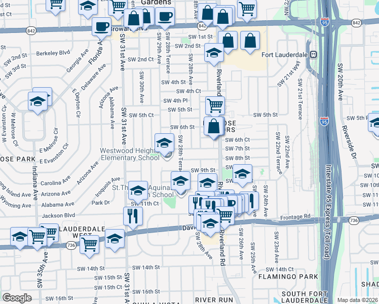 map of restaurants, bars, coffee shops, grocery stores, and more near 700 Southwest 28th Terrace in Fort Lauderdale