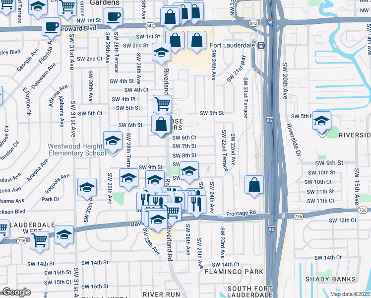 map of restaurants, bars, coffee shops, grocery stores, and more near 2608 Southwest 7th Street in Fort Lauderdale