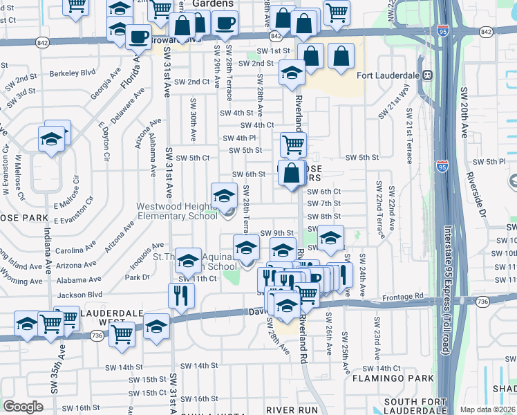 map of restaurants, bars, coffee shops, grocery stores, and more near 700 Southwest 28th Terrace in Fort Lauderdale