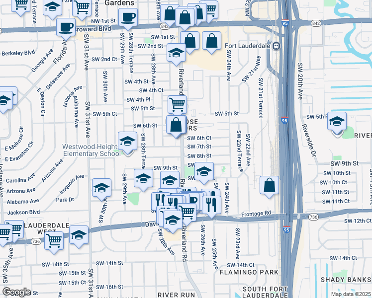 map of restaurants, bars, coffee shops, grocery stores, and more near 704-706 Southwest 27th Avenue in Fort Lauderdale