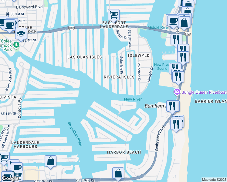 map of restaurants, bars, coffee shops, grocery stores, and more near 851 Flamingo Drive in Fort Lauderdale