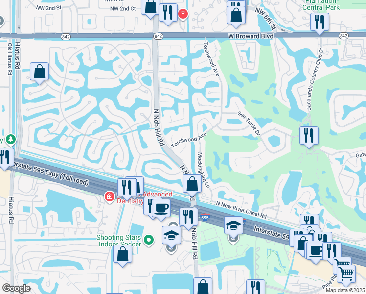 map of restaurants, bars, coffee shops, grocery stores, and more near 621 Southwest 101st Avenue in Plantation