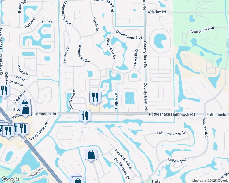 map of restaurants, bars, coffee shops, grocery stores, and more near 4490 Chantelle Drive in Naples