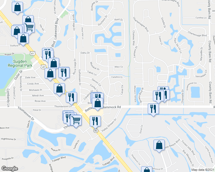 map of restaurants, bars, coffee shops, grocery stores, and more near 4922 Hawaii Boulevard in Naples