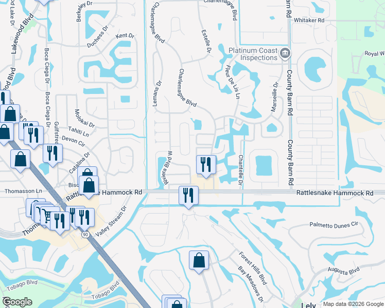 map of restaurants, bars, coffee shops, grocery stores, and more near 71 San Remo Circle in Naples