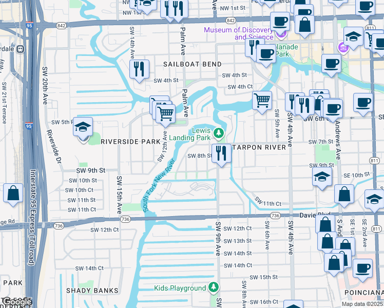 map of restaurants, bars, coffee shops, grocery stores, and more near 1011 Southwest 8th Street in Fort Lauderdale
