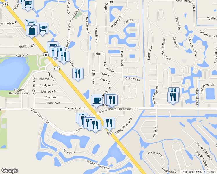 map of restaurants, bars, coffee shops, grocery stores, and more near 4841 Cortez Circle in Naples