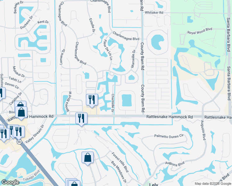 map of restaurants, bars, coffee shops, grocery stores, and more near 5668 Greenwood Circle in Naples