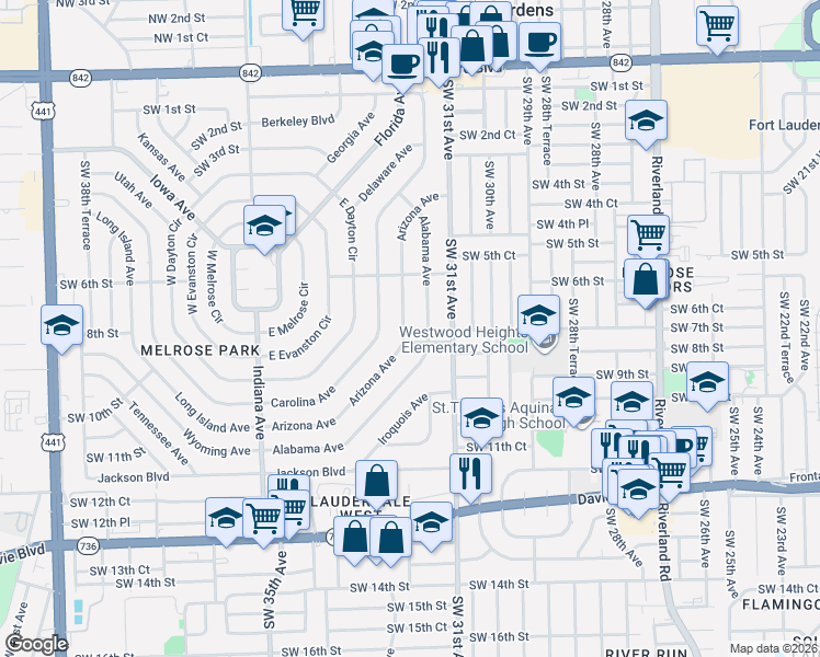map of restaurants, bars, coffee shops, grocery stores, and more near 730 Arizona Avenue in Fort Lauderdale