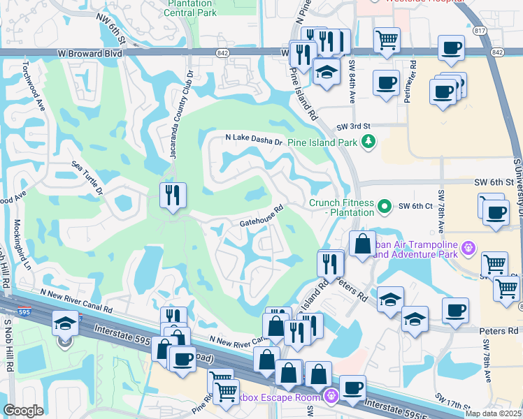 map of restaurants, bars, coffee shops, grocery stores, and more near 8801 Southwest 6th Court in Plantation