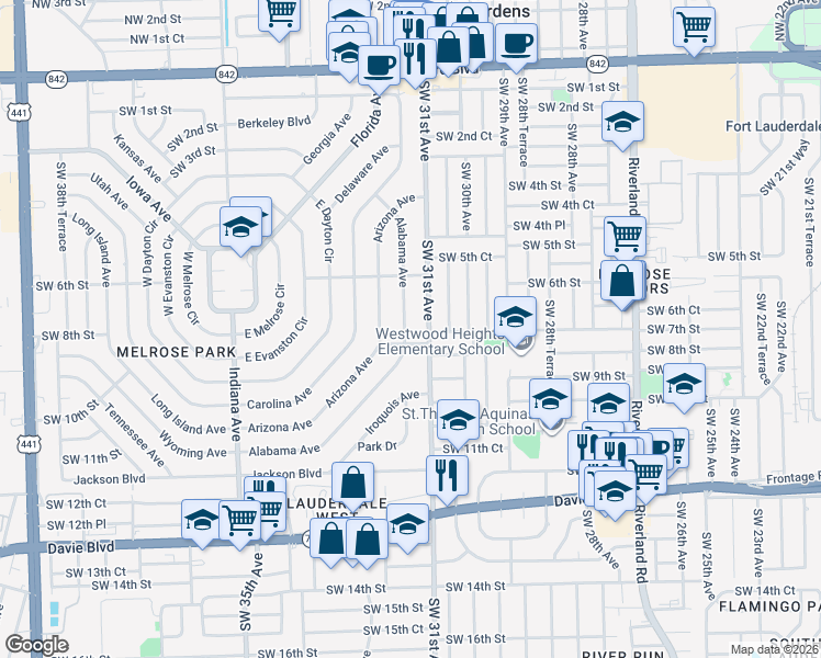 map of restaurants, bars, coffee shops, grocery stores, and more near 731 Alabama Avenue in Fort Lauderdale