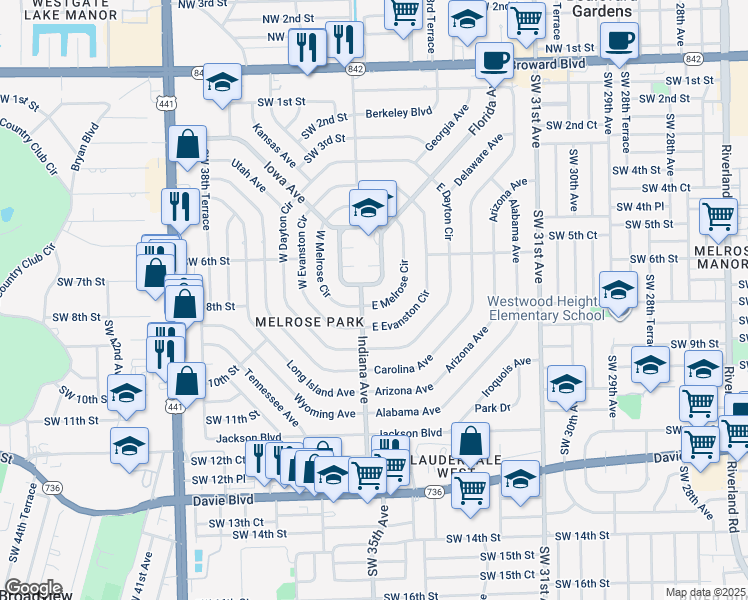 map of restaurants, bars, coffee shops, grocery stores, and more near 751 East Melrose Circle in Fort Lauderdale