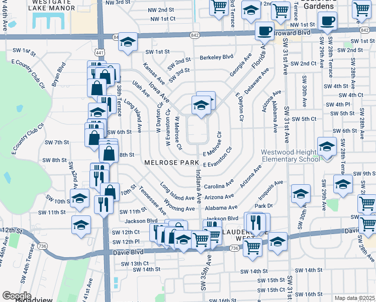 map of restaurants, bars, coffee shops, grocery stores, and more near 664 West Melrose Circle in Fort Lauderdale